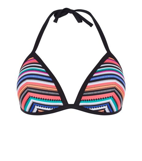 Multicoloured Fuller Bust Stripe Moulded Bikini Top | New Look