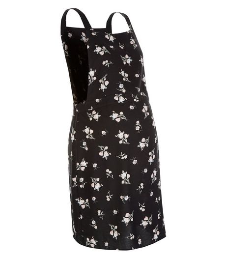 Maternity Black Ditsy Floral Pinafore Dress | New Look