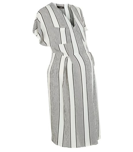 Maternity Black Stripe Wrap Short Sleeve Dress | New Look