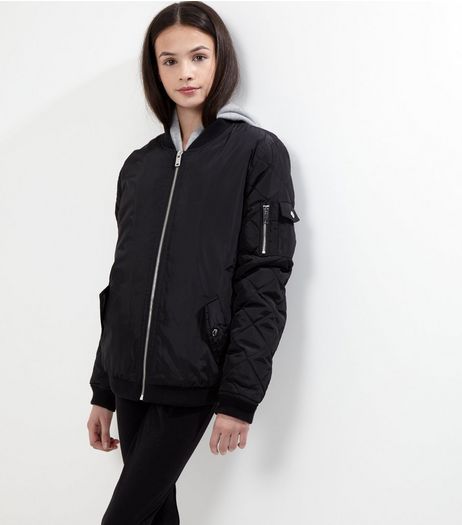 Teens Black Quilted Bomber Jacket | New Look