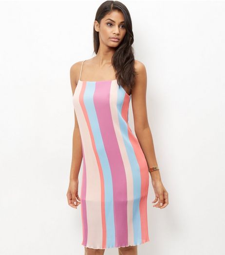 Multicoloured Stripe Pleated Strappy Dress | New Look