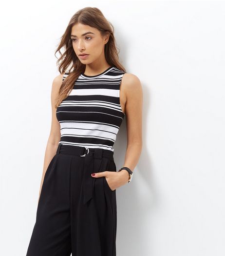 Monochrome Stripe Sleeveless Top | New Look