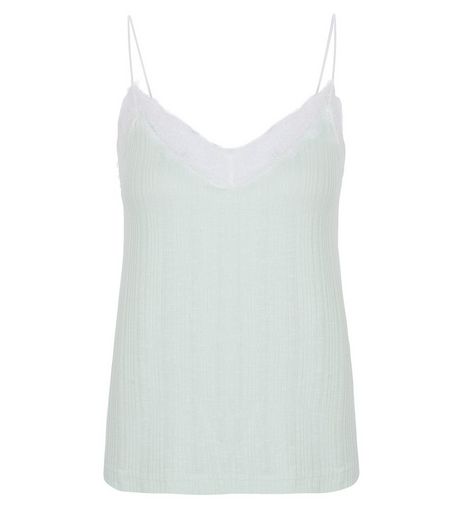 Light Green Fine Knit Lace Trim Cami | New Look