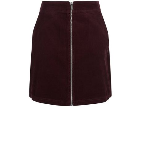 Burgundy Zip Front Cord Skirt | New Look