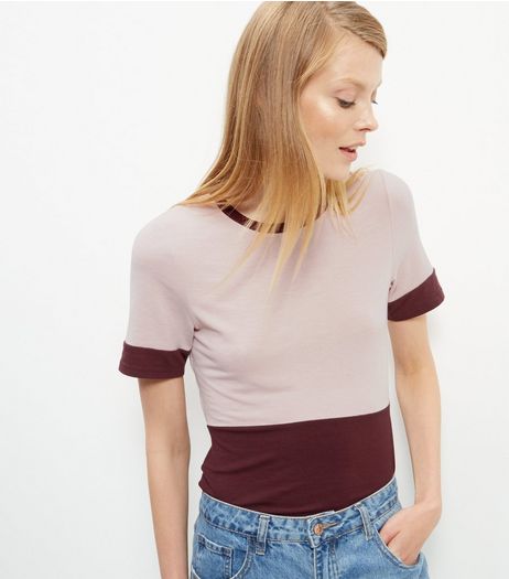 Burgundy Colour Block T-Shirt | New Look
