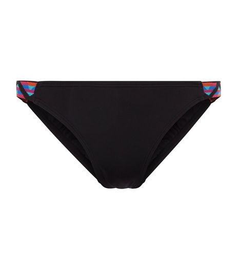 Black Zig Zag Print Tape Bikini Bottoms | New Look