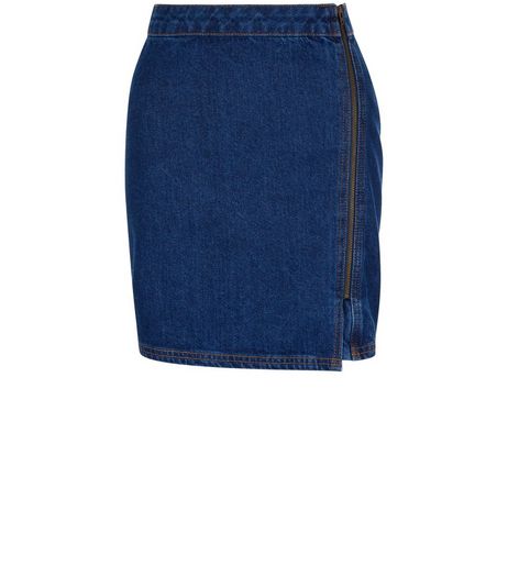 Blue Zip Side A-Line Denim Skirt | New Look