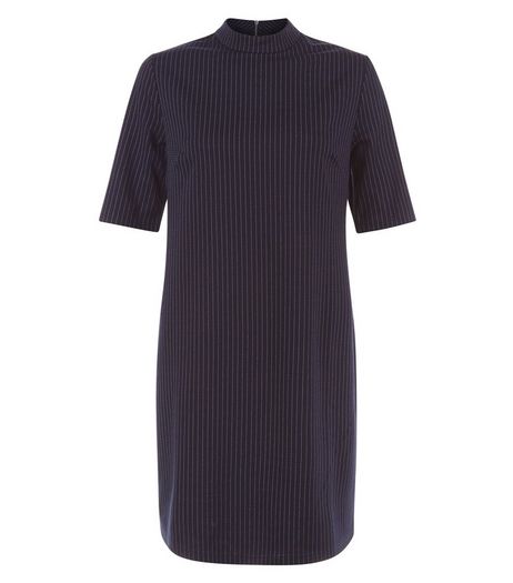 Blue Pinstripe Funnel Neck Mini Dress | New Look
