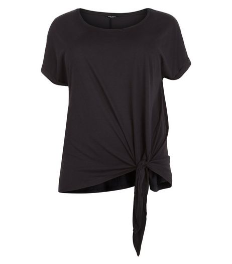 Curves Black Tie Side T-Shirt | New Look