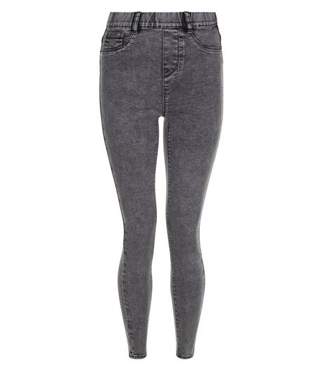 Dark Grey Acid Wash Jeggings | New Look