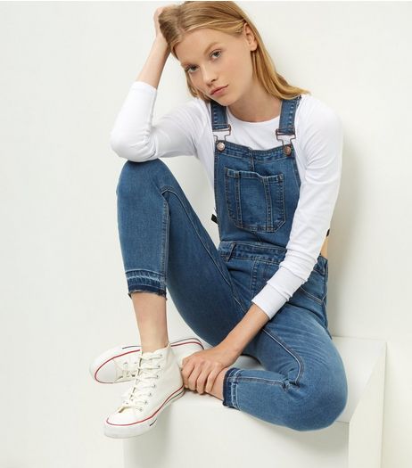 Blue Denim Drop Hem Dungarees | New Look