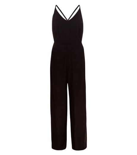 Black Strappy Wide Leg Jumpsuit | New Look