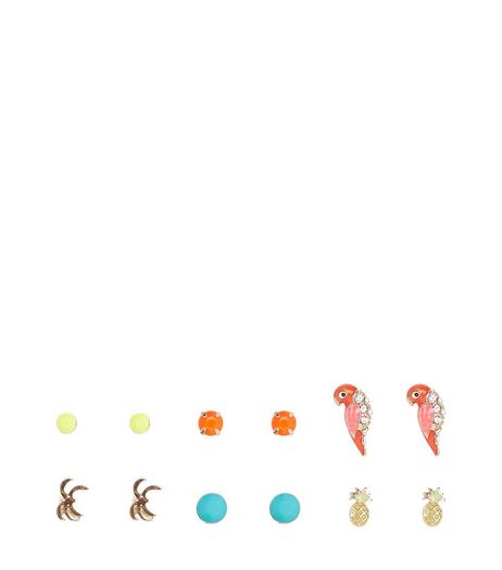6 Pack Multicoloured Pineapple Stud Earrings | New Look