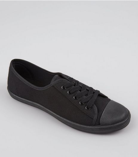 Teens Black Lace Up School Plimsolls | New Look