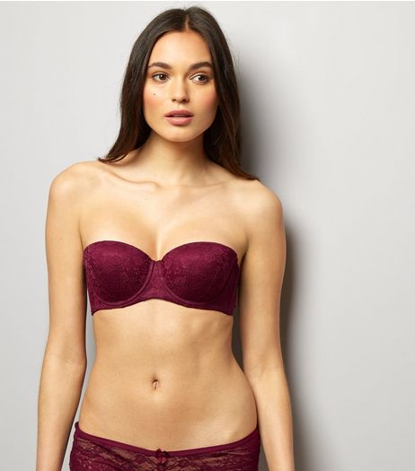 Dark Red Lace Strapless Bra | New Look