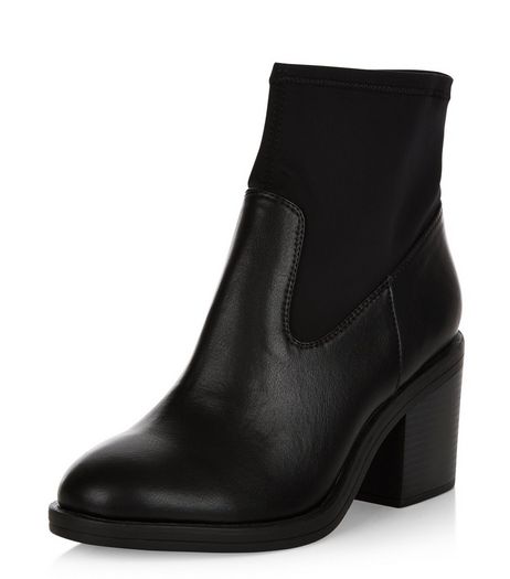 Wide Fit Black Elasticated Block Heel Boots | New Look