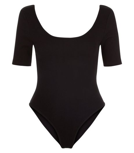Black Scoop Neck 1/2 Sleeve Bodysuit | New Look