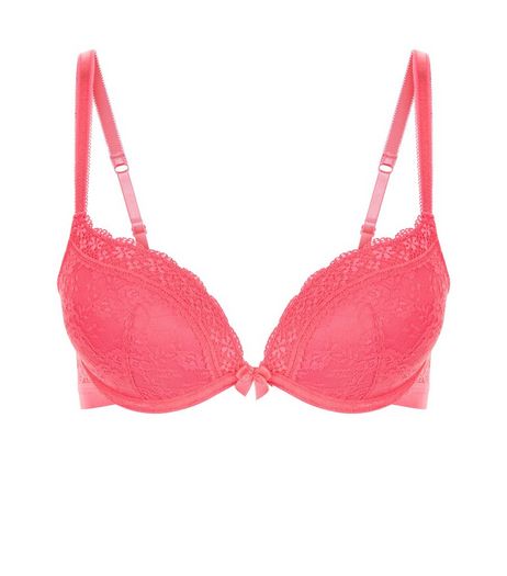 Bright Pink Lace Push Up Bra | New Look