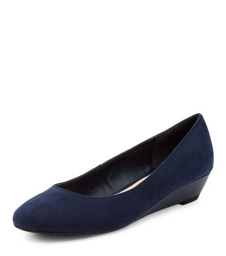 Navy Comfort Suedette Wedge Pumps | New Look