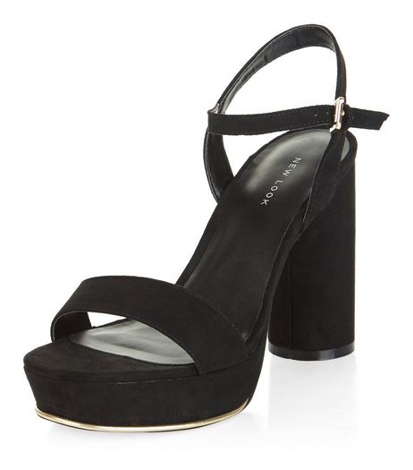 Black Suedette Ankle Strap Platform Block Heels | New Look