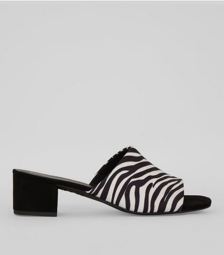 Black Zebra Print Mules | New Look