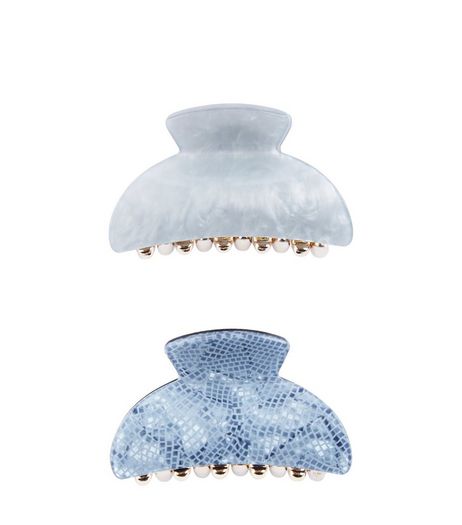 2 Pack Blue and Grey Pearl Bulldog Clips | New Look