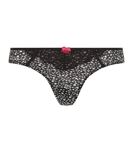 Black Spot Print Lace Trim Thong | New Look