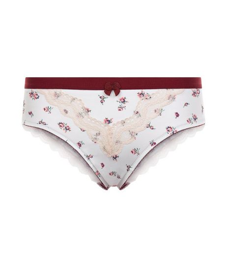 White Ditsy Floral Lace Trim Brazilian Briefs | New Look