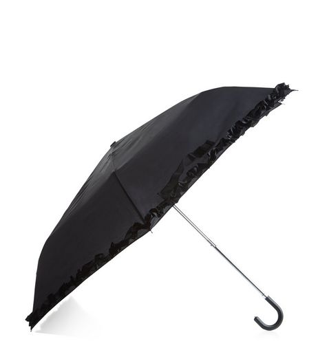 Black Frill Trim Umbrella | New Look