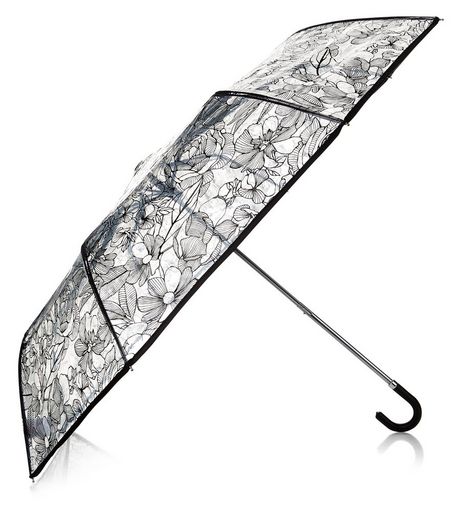 Black Floral Print Transparent Umbrella | New Look