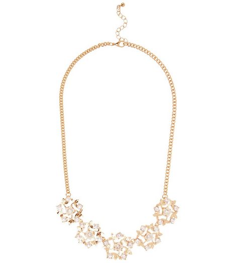 Gold Cut Out Stone Flower Necklace | New Look