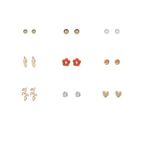 9 Pack Multicoloured Flower Stud Earrings | New Look