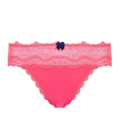 Mid Pink Lace Trim Thong | New Look