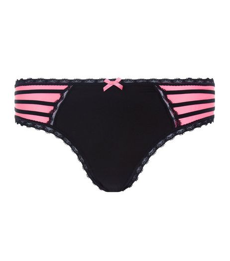 Black Strappy Contrast Panel Thong | New Look