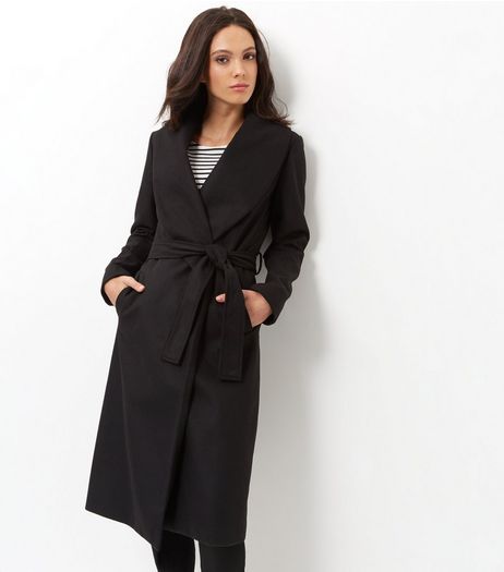 Black Belted Longline Coat | New Look
