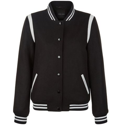 Black Contrast Trim Bomber Jacket | New Look