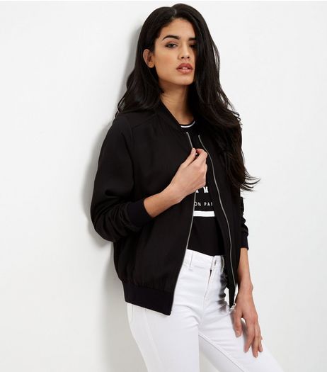 Black Sateen Bomber Jacket | New Look