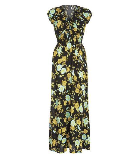 Apricot Black Floral Print Bardot Neck Maxi Dress | New Look