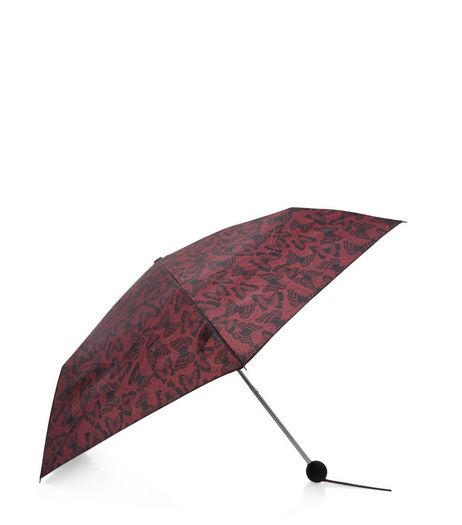 Burgundy Butterfly Print Umbrella | New Look