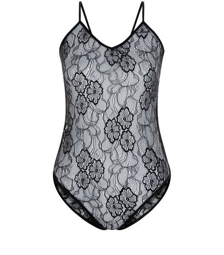 Black Floral Lace V Neck Bodysuit | New Look