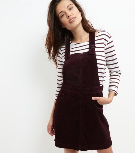 Dark Purple Cord Dungaree Pinafore Dress | New Look