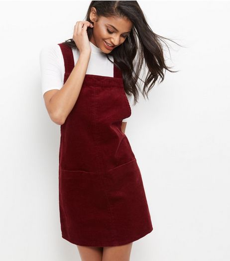 Burgundy Cord Pinafore Dress | New Look