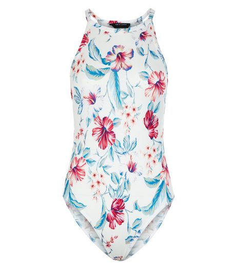 Teens White Tropical Print High Neck Bodysuit | New Look