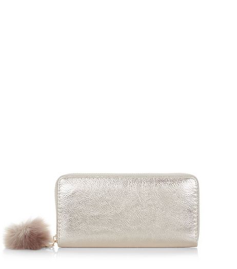 Gold Pom Pom Zip Around Purse | New Look