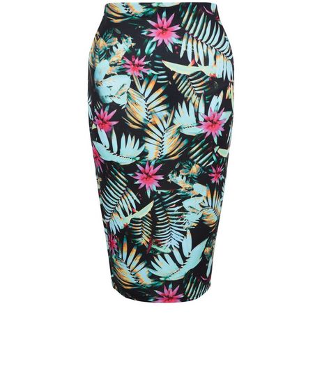 Black Tropical Floral Print Pencil Skirt | New Look