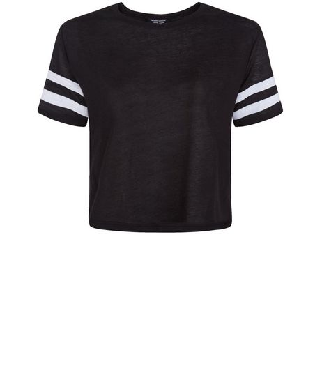 Teens Black Stripe Sleeve Top | New Look