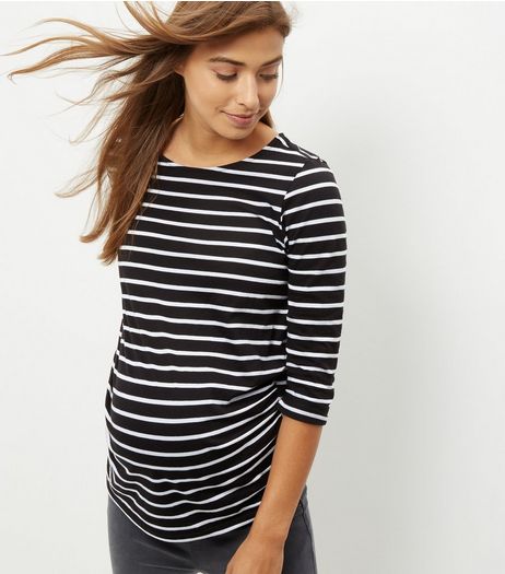 Maternity Black Stripe 3/4 Sleeve Top | New Look