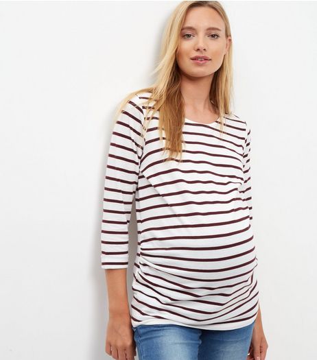 Maternity Red Stripe 3/4 Sleeve Top | New Look