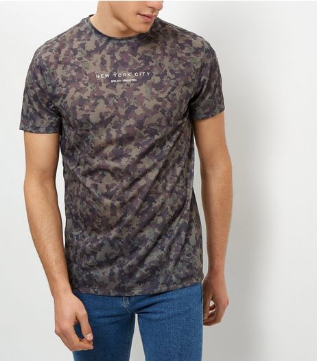 Khaki New York City Camo Print T-Shirt | New Look