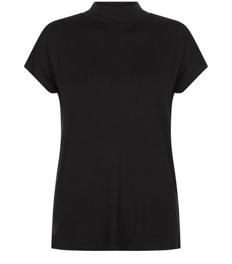 Black Funnel Neck T-Shirt | New Look
